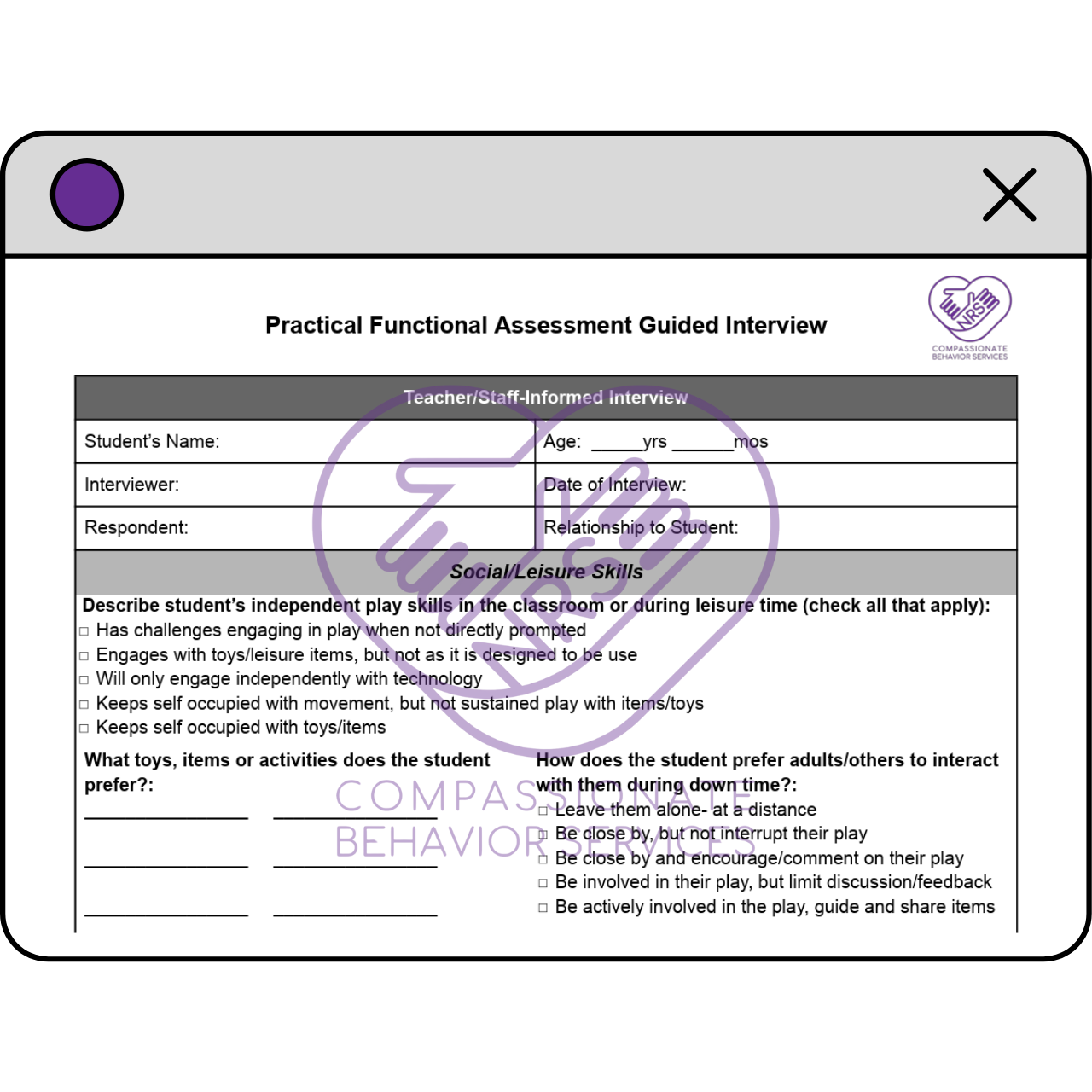 PFA Adapted Data Sheet & Guided Interviews Package